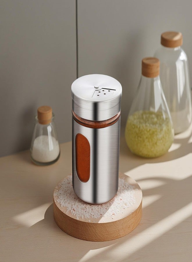 Varku 4 Pcs Salt and Pepper Shakers, Stainless Steel Kitchen Spice Dispensers with Adjustable Pour Holes, Clear Viewing Window, Mini Spice Jars for Salt, Pepper, Sugar, Cinnamon - Image 2