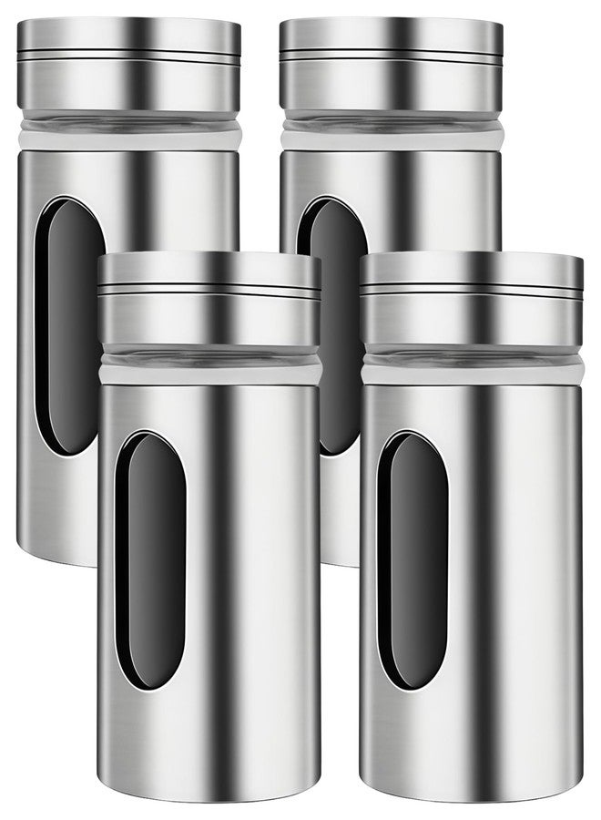 Varku 4 Pcs Salt and Pepper Shakers, Stainless Steel Kitchen Spice Dispensers with Adjustable Pour Holes, Clear Viewing Window, Mini Spice Jars for Salt, Pepper, Sugar, Cinnamon - Image 1