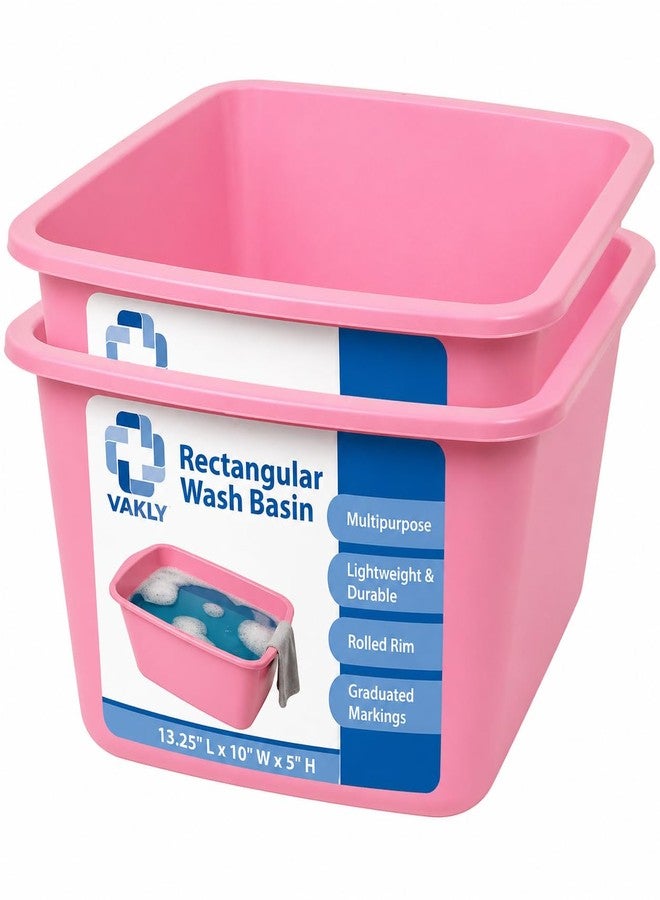 Vakly Wash Basins - Rectangular Plastic Hospital Bedside Soaking Tub (Pack of 2) Small 7 Qt Graduated Bucket - Portable Washbasin for Washing, Cleaning, Foot Bath, Dishes, Face Cleansing Bowl - Image 1
