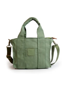 Perky Small Tote Bag with Zipper, Tote Bag for Women, Canvas Shoulder Bag, Crossbody Bag - Green Olive  - Image 1