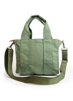 Perky Small Tote Bag with Zipper, Tote Bag for Women, Canvas Shoulder Bag, Crossbody Bag - Green Olive  - Image 2