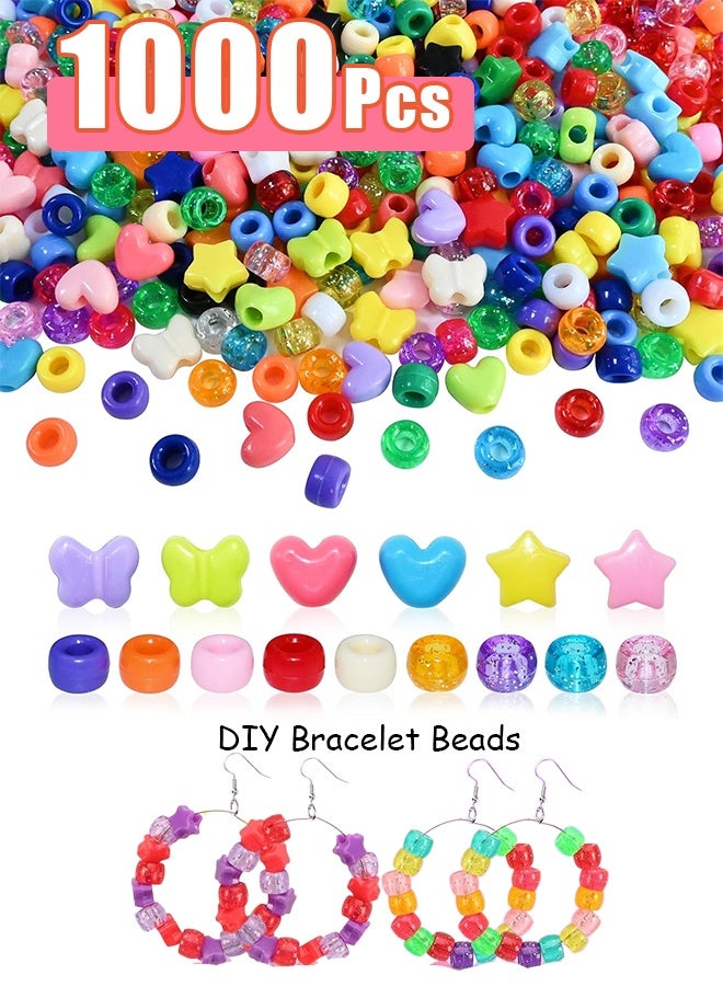 1000  pcs Assorted Acrylic Beads Pony Beads Heart Star Butterfly Beads Large Hole Beads Multi Color for Bracelet Necklace Christmas Valentine's Day Craft Jewelry Making - Image 1
