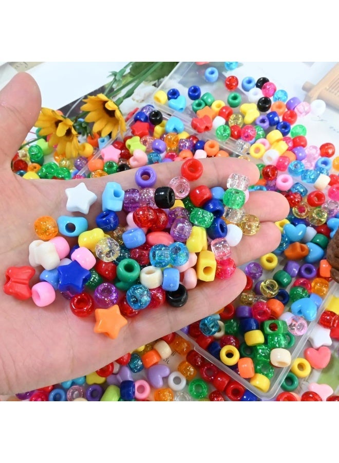 1000  pcs Assorted Acrylic Beads Pony Beads Heart Star Butterfly Beads Large Hole Beads Multi Color for Bracelet Necklace Christmas Valentine's Day Craft Jewelry Making - Image 3