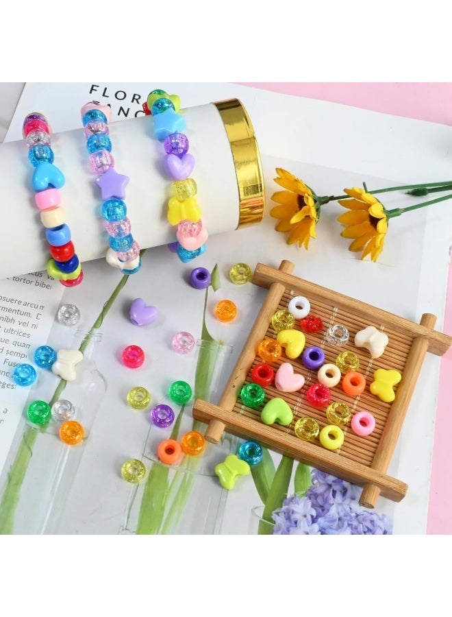 1000  pcs Assorted Acrylic Beads Pony Beads Heart Star Butterfly Beads Large Hole Beads Multi Color for Bracelet Necklace Christmas Valentine's Day Craft Jewelry Making - Image 5