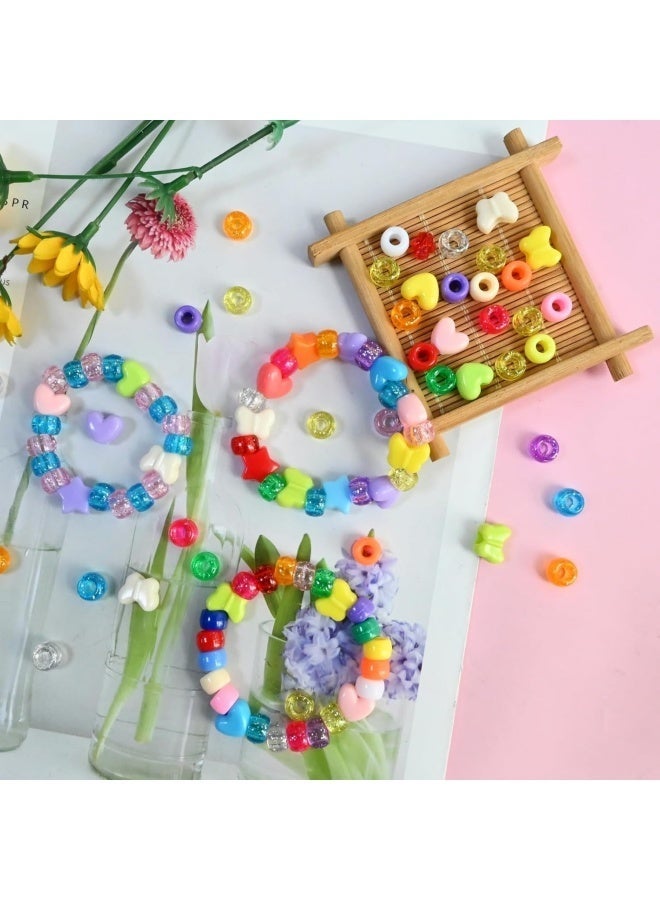 1000  pcs Assorted Acrylic Beads Pony Beads Heart Star Butterfly Beads Large Hole Beads Multi Color for Bracelet Necklace Christmas Valentine's Day Craft Jewelry Making - Image 5