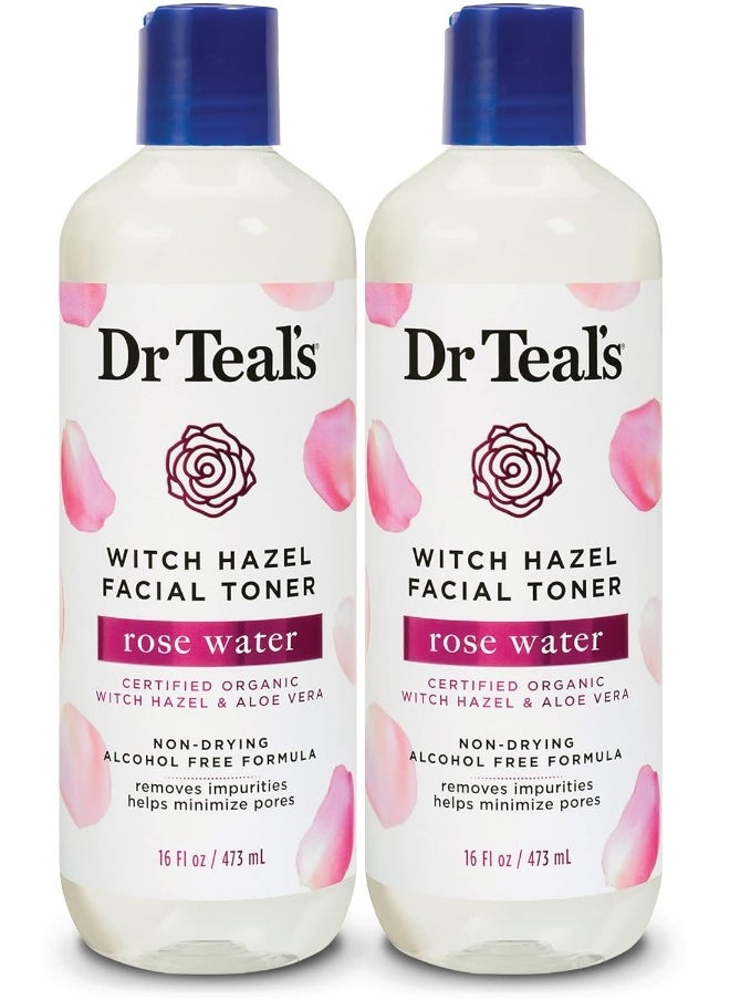 Dr Teal's Witch Hazel Facial Toner, Rose Water, 16 Fl Oz (Pack Of 2)  - Image 1