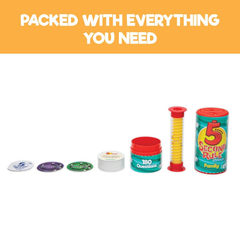 5 Second Rule Family Edition (Mini Tube) - Simple Question Card Game for Family Fun, Party, Kids, Travel, Game Night & Sleepovers - Think Fast and Shout Out Answers - Ages 8+ - Image 5