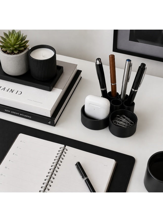 NAYATOPIA  6-Compartment Pen Holder & Desk Organizer for Office and Home, Black - Image 3