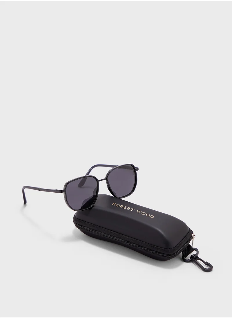 Robert Wood Polarized Lens With Spring Arms Square Aviator Sunglasses
