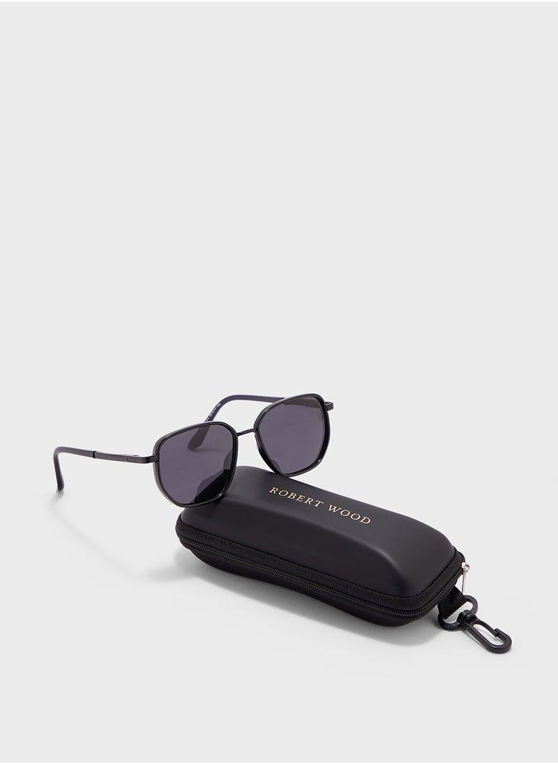 Robert Wood - Polarized Lens With Spring Arms Square Aviator Sunglasses - Image 1