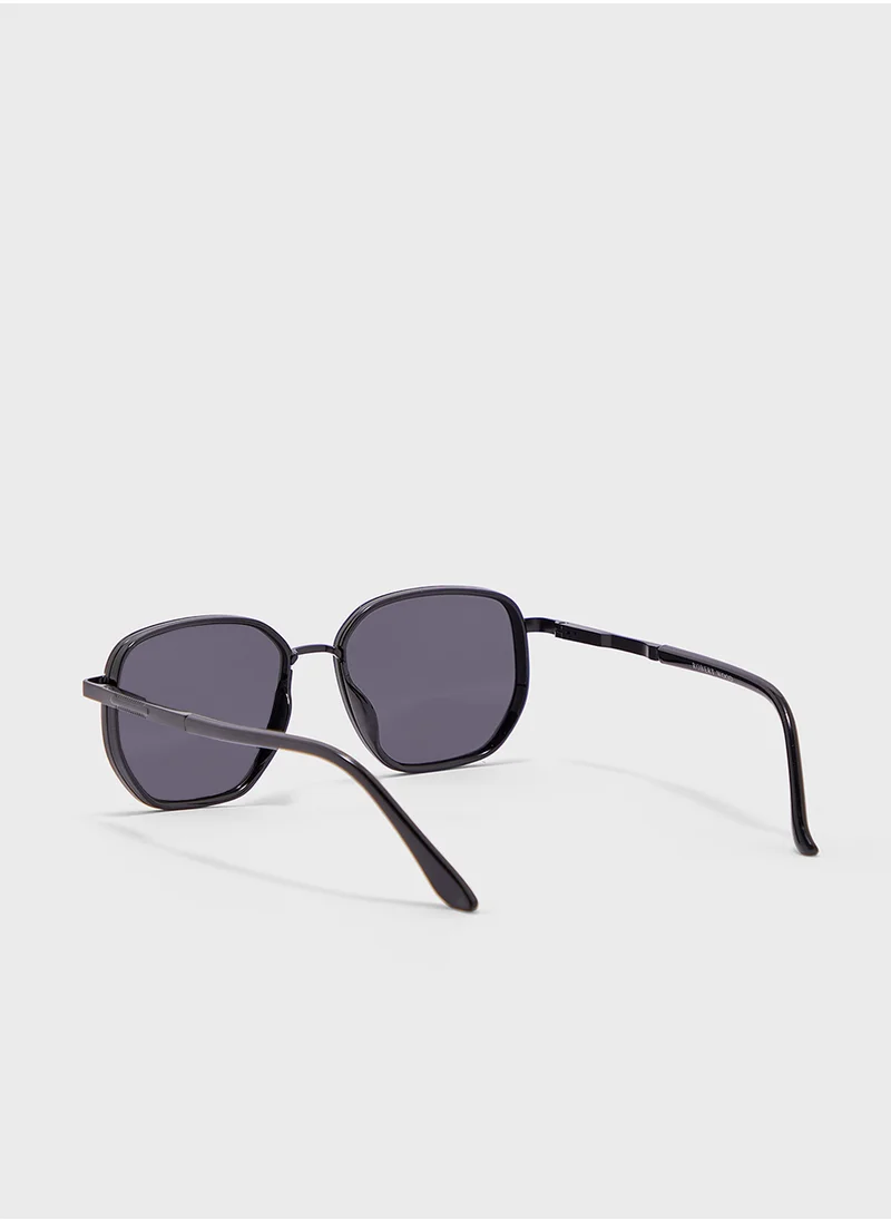 Robert Wood Polarized Lens With Spring Arms Square Aviator Sunglasses