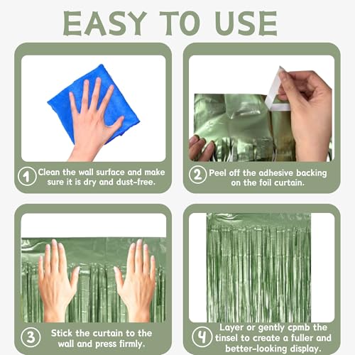 Vagilelf 2 Pack Sage Green Party Decorations, Matte Foil Fringe Curtain Backdrop for Birthday, Bachelorette & Martini Party, Photo Background for Wall Doorway Table, 6.6×3.3 ft - Image 5