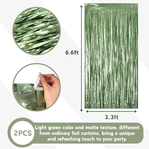 Vagilelf 2 Pack Sage Green Party Decorations, Matte Foil Fringe Curtain Backdrop for Birthday, Bachelorette & Martini Party, Photo Background for Wall Doorway Table, 6.6×3.3 ft - Image 2