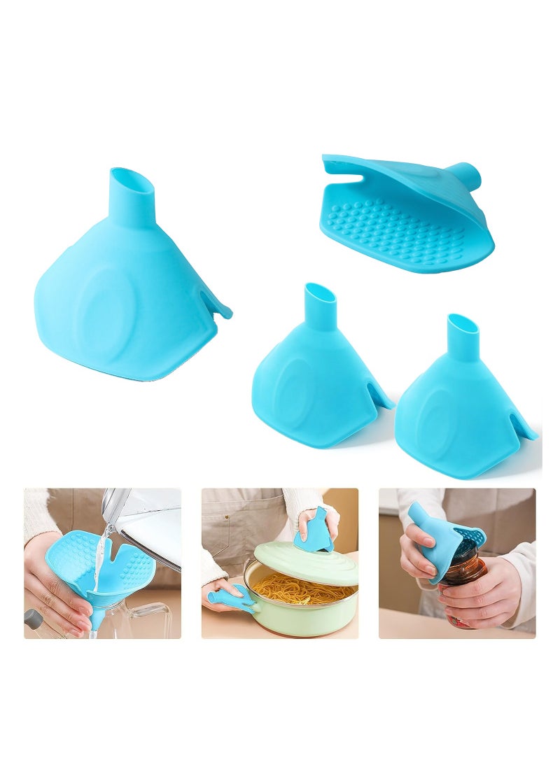 SYOSI Multifunctional Silicone Funnel Insulation Clamp,  4PCS Kitchen Funnel, Heat Insulation Clip For Anti Scalding Dishes, Fan Shaped Silicone Aperture Funnel for Easy Use (Blue)  - Image 1