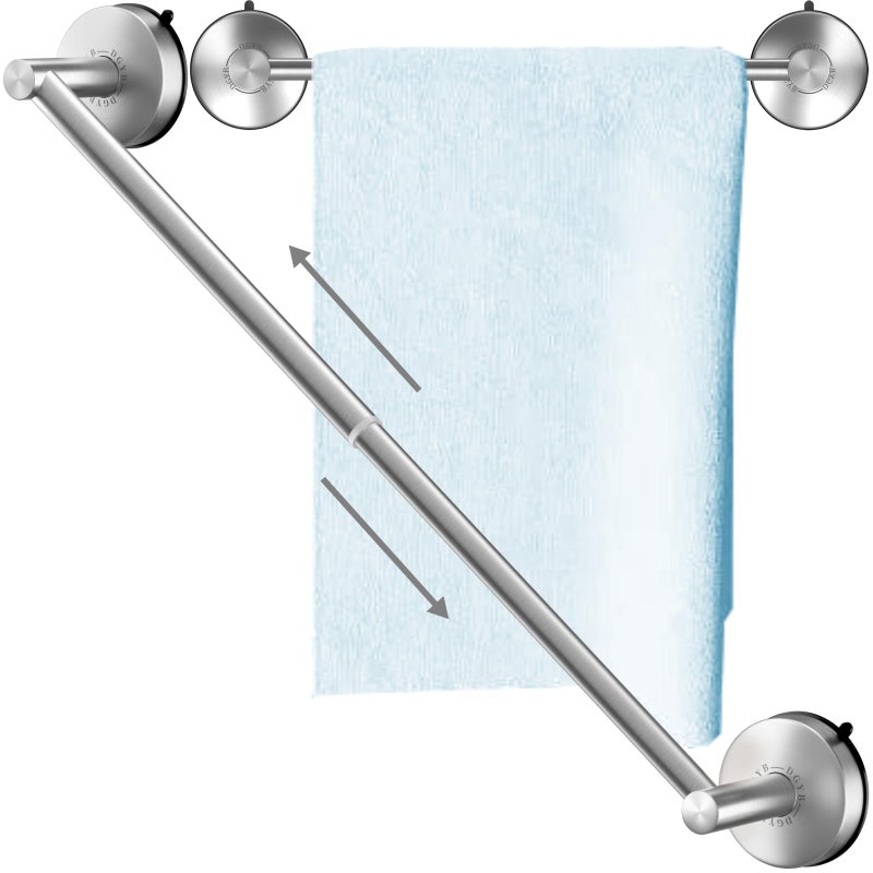 DGYB Adjustable Suction Cup Towel Bar for Bathroom 14 Inch 27 Inch Brushed Nickel Towel Rack Stainless Steel Bath Towel Holder for Glass Shower Door - Image 2