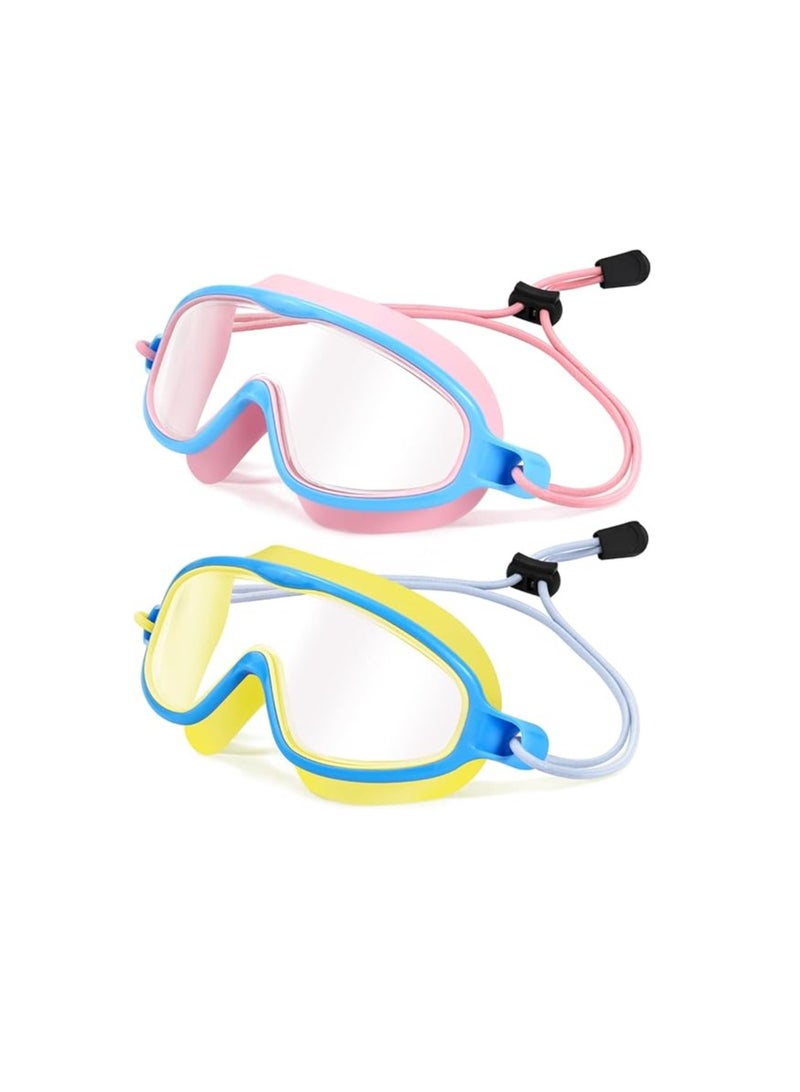 KASTWAVE Kids Swim Goggles 2 Pack, Wide View Swimming Goggles with Bungee for Child 3-15, Anti Fog&UV No Leaking Goggles for Boys Girls - Image 1