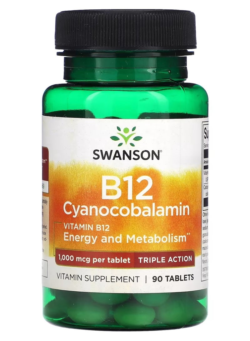 Swanson, Vitamin B12 Cyanocobalamin, Triple Action, 90 Tablets