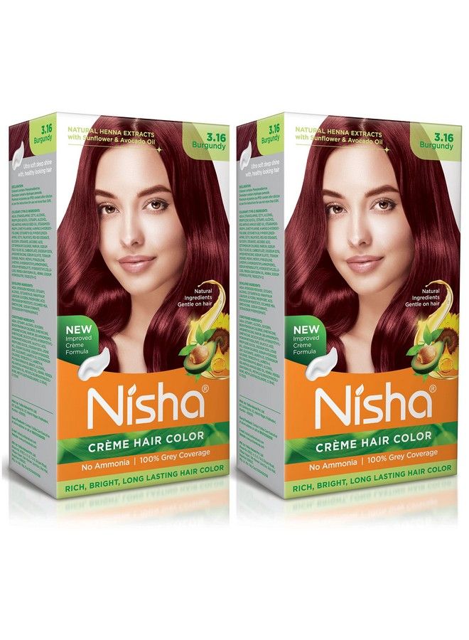Nisha Creme Hair Colour 3.16 Burgundy (60Gm + 60Ml + 18Ml Nisha Conditioner With Natural Herbs 100% Grey Hair Coverage) Pack Of 2 - Image 2
