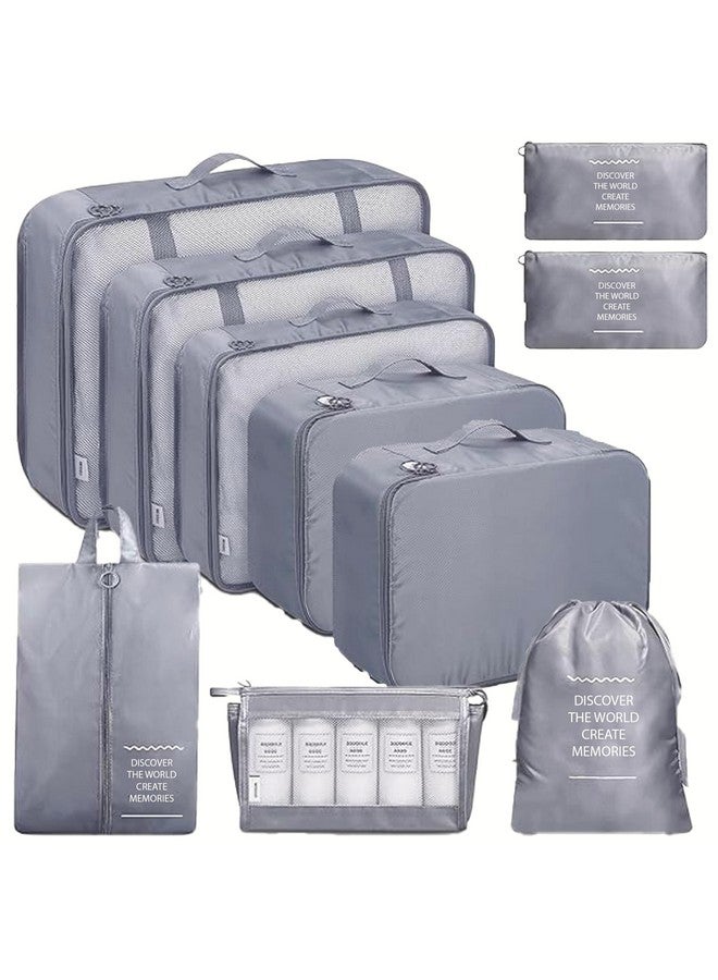 POPCUBE 10 Pcs Travel Organizer Pouch Packing Cubes for Clothes Space Savers Bags Cosmetics/Underwear/Socks/Shoes Toiletry Bag Laundry Organiser (Grey) - Image 1