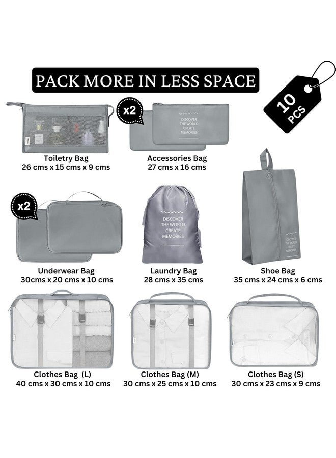POPCUBE 10 Pcs Travel Organizer Pouch Packing Cubes for Clothes Space Savers Bags Cosmetics/Underwear/Socks/Shoes Toiletry Bag Laundry Organiser (Grey) - Image 2