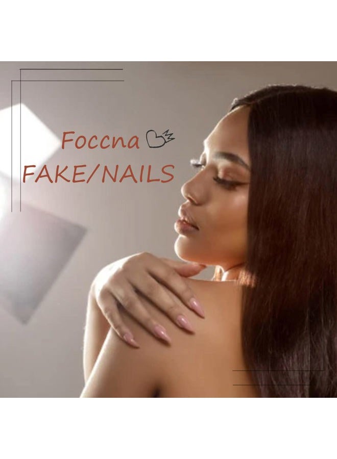 Foccna Artificail Extra Long Press on Nails, Rhinestone Pink Fake Nails with Glitter Acrylic Full Cover Fake Nails with Design Nail Tips for Women&Girls, 24PCS - Image 5