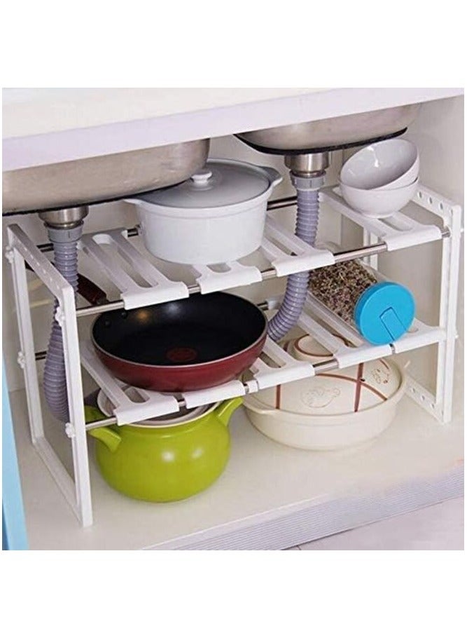 MIRFA Extendible Under Sink Kitchen Shelf Adjustable Storage Organizer Multipurpose Rack - Image 2