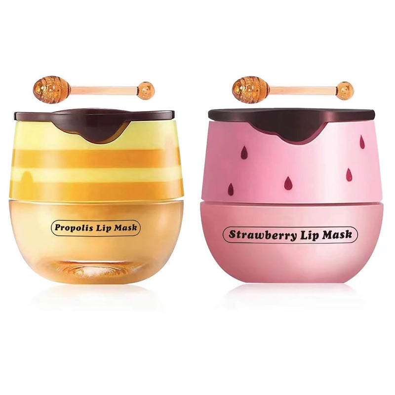 2 Pcs Strawberry  Honey Lip Balm Lip Mask with Stick Moisturizing Lip Sleeping Mask Day  Night Lip Care  Hydrate Repair Prevent Dry Cracked Exfoliate HoneyStrawberry