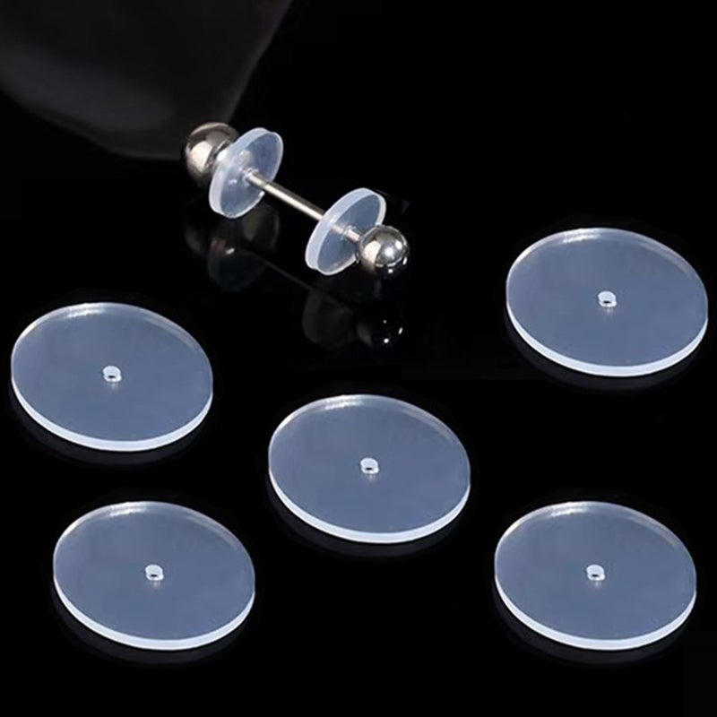 Melimarry 0.55 Inch Silicone Earring Backs Stoppers for Piercings, Clear Discs, 14mm, Non-Pull Stabilizer Pads for Healing Earlobe Support Patches (50 pcs) - Image 1