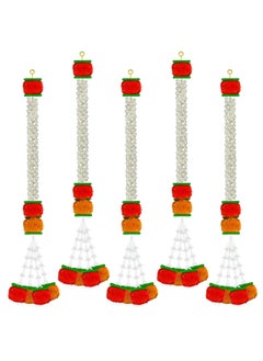 iHandikart iHandikart Jasmine Artificial Garland with Marigold Flowers Tuberose Diwali Decoration for Home Decor White Garland for Decoration Color Light Dark Orange Pack of 5 333085 