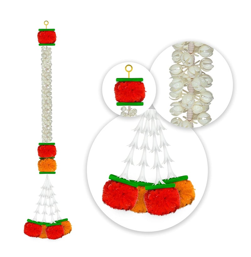 iHandikart iHandikart Jasmine Artificial Garland with Marigold Flowers Tuberose Diwali Decoration for Home Decor White Garland for Decoration Color Light Dark Orange Pack of 5 333085  - Image 4