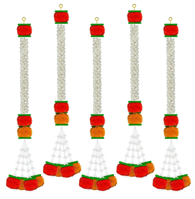 iHandikart iHandikart Jasmine Artificial Garland with Marigold Flowers Tuberose Diwali Decoration for Home Decor White Garland for Decoration Color Light Dark Orange Pack of 5 333085  - Image 1