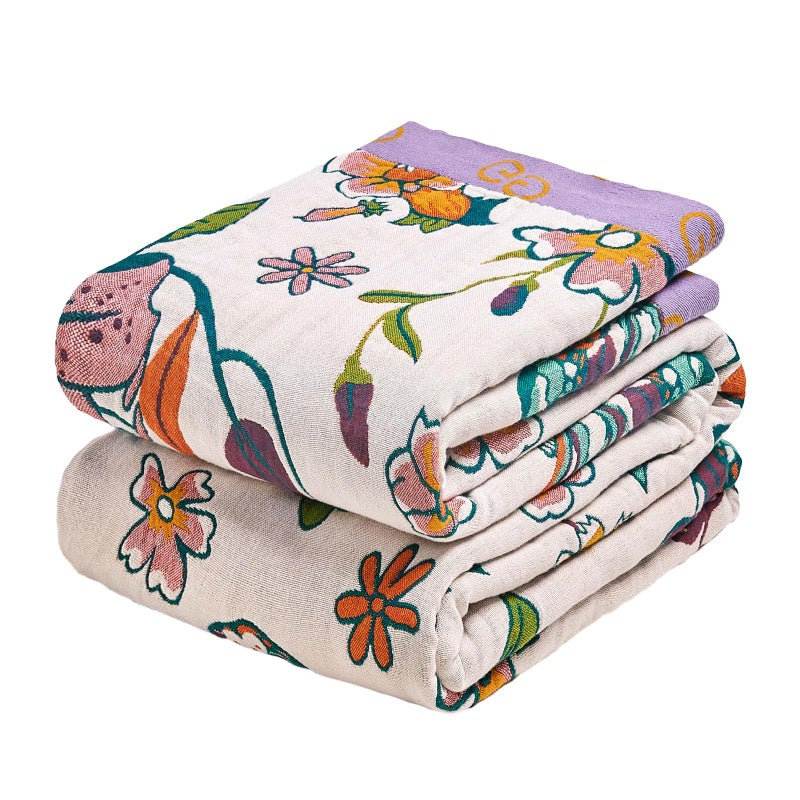 MSGKV Boho Throw Blanket 60"x80" Floral Blanket for Bed Couch 100% Cotton Spring Breathable Lightweight Farmhouse Twin Blankets All Seasons Home Decor Muslin - Image 1