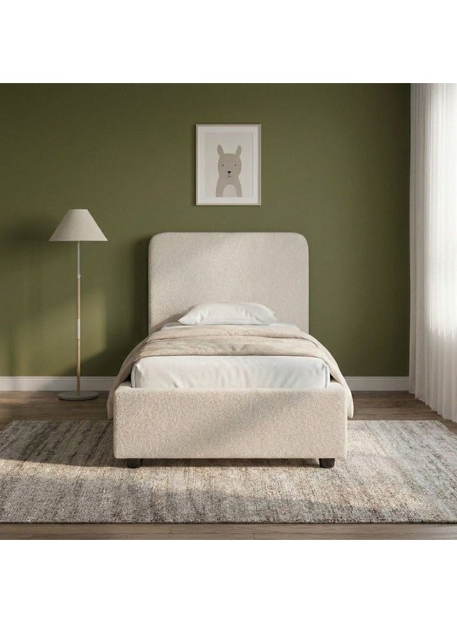 DANUBE HOME Maxillux Recta 120X200 Upholstered Kids Bed With USB | Modern Design Single Bed Frame Furniture | Comfortable Bed (Mattress Not Included) L217xW132xH104cm - Beige - Image 2