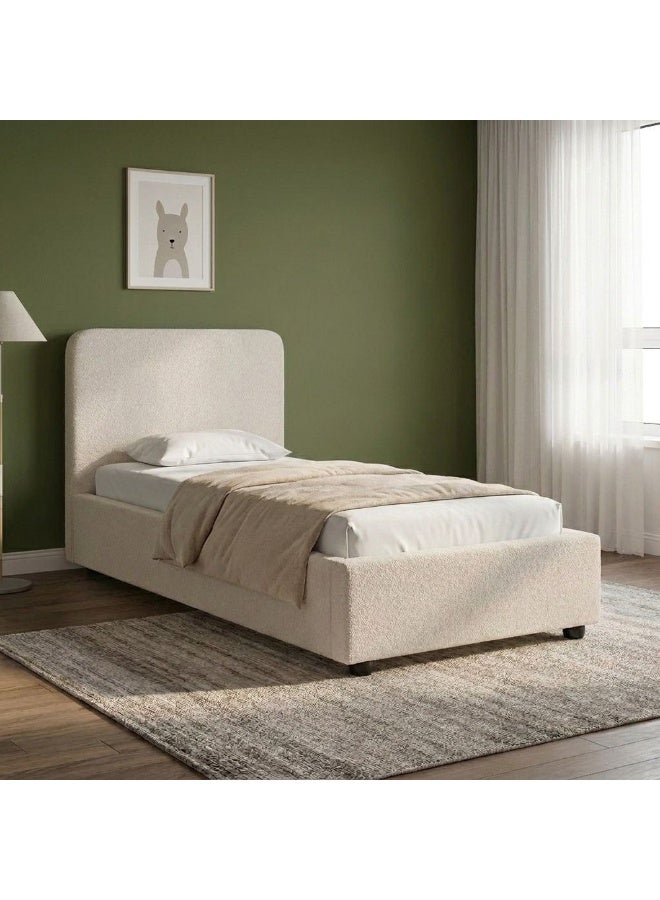 DANUBE HOME Maxillux Recta 120X200 Upholstered Kids Bed With USB | Modern Design Single Bed Frame Furniture | Comfortable Bed (Mattress Not Included) L217xW132xH104cm - Beige - Image 1