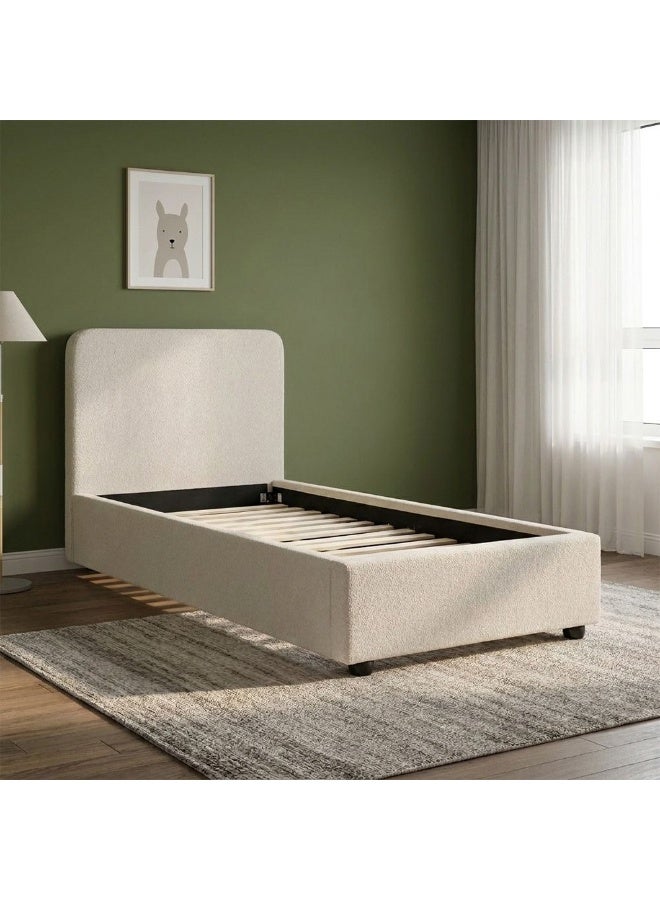 DANUBE HOME Maxillux Recta 120X200 Upholstered Kids Bed With USB | Modern Design Single Bed Frame Furniture | Comfortable Bed (Mattress Not Included) L217xW132xH104cm - Beige - Image 3