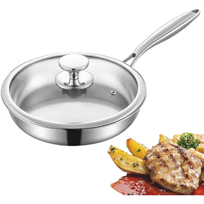 Unity Stainless Steel Frying PanLid Skillet Pan Frying Pan Thickened 304 Stainless Steel Uncoated 3 Layers Stainless Steel Skillet For Omelette Cooking Kitchen Breakfast Egg Frying Pot 30Cm - Image 1