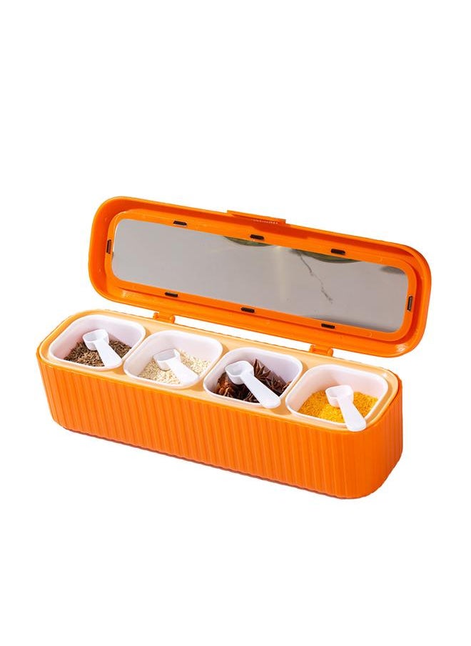 Thoraya - Seasoning Storage Box Sealed 4 Compartment Spice Container Set Household Storage Container Condiment Jars with Spoon Orange - Image 1