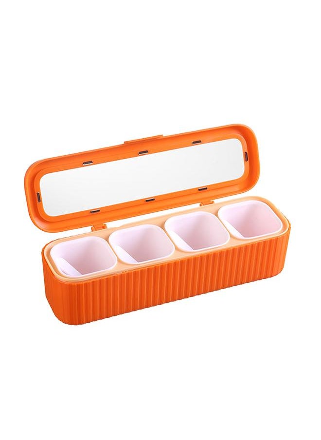 Thoraya - Seasoning Storage Box Sealed 4 Compartment Spice Container Set Household Storage Container Condiment Jars with Spoon Orange - Image 1