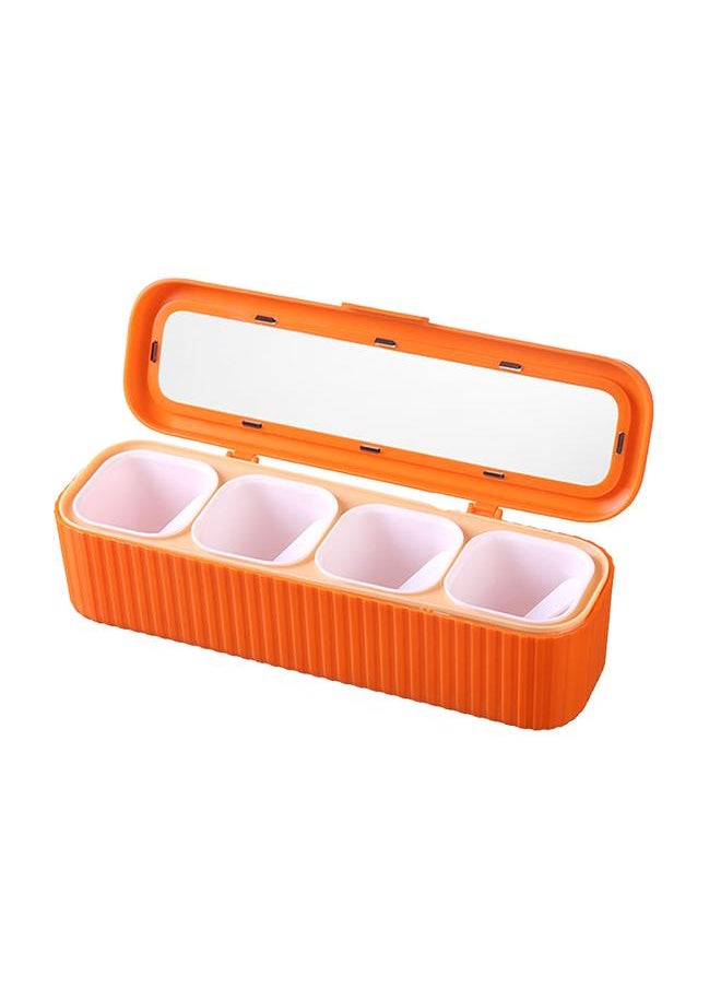 Thoraya - Seasoning Storage Box Sealed 4 Compartment Spice Container Set Household Storage Container Condiment Jars with Spoon Orange - Image 1