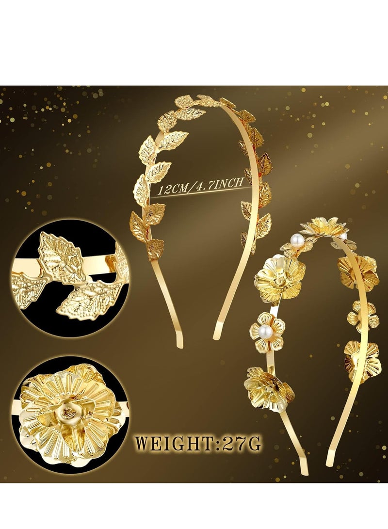 SYOSI مجموعة 6 قطع من عصبات الرأس بأوراق الذهب، تاج زهور وأوراق مع حجر الراين، إكسسوارات عصبة الرأس مع لؤلؤ صناعي، قطعة رأس معدنية للبرايم وإكسسوار زفافة لشعر النساء والفتيات لطراز أنيق - Image 3