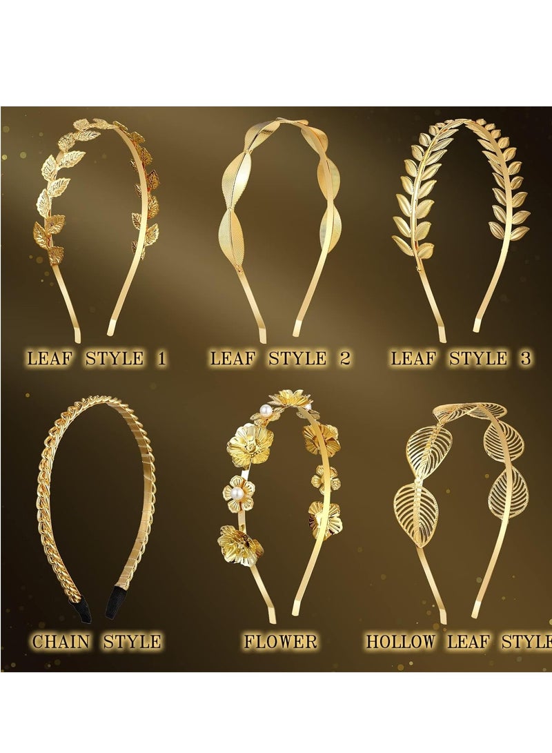 SYOSI مجموعة 6 قطع من عصبات الرأس بأوراق الذهب، تاج زهور وأوراق مع حجر الراين، إكسسوارات عصبة الرأس مع لؤلؤ صناعي، قطعة رأس معدنية للبرايم وإكسسوار زفافة لشعر النساء والفتيات لطراز أنيق - Image 4