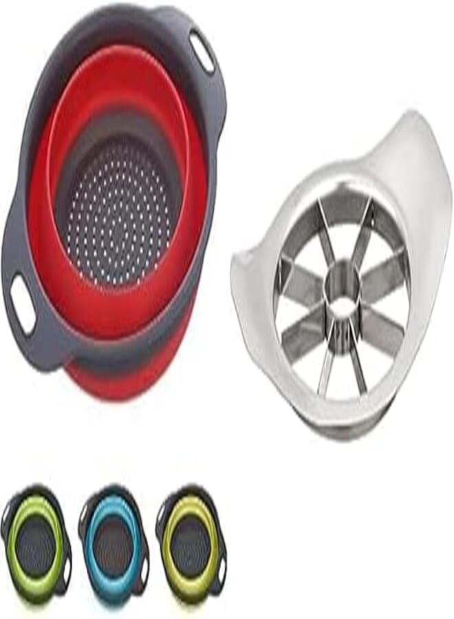 Mt square silicone foldable strainer, assorted colors, rbjrxzer25 + MT Stainless Steel Apple Cutter - Silver