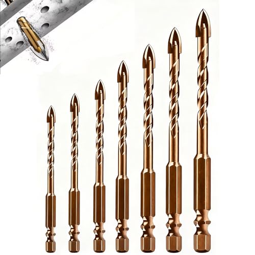Obtheleg 7pcs Hex Shank Masonry Drill Bit Set, High Impact Power Drill Bits Set, Carbide Tip Drill Bits for Concrete, Tile, Brick, Plastic, Cement (3mm-12mm) - Image 1