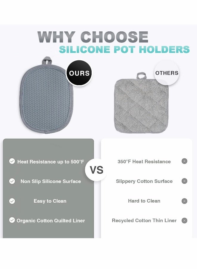 Silicone Pot Holders Sets, Heat Resistant Oven Hot Pads with Pockets Non-Slip Grip Large Potholders for Kitchen Baking Cooking | Quilted Liner | 9.8 x 7.6 Inches | Gray | Pack of 2  - Image 5