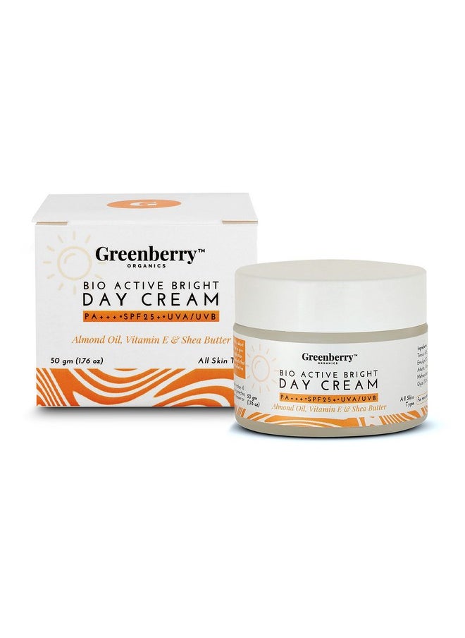 Greenberry Organics - Bio Active Bright Day Cream With Spf 25 Pa+++ Uva/Uvb Protection Organic & Natural Unisex & All Skin Types 50 Gms - Image 1
