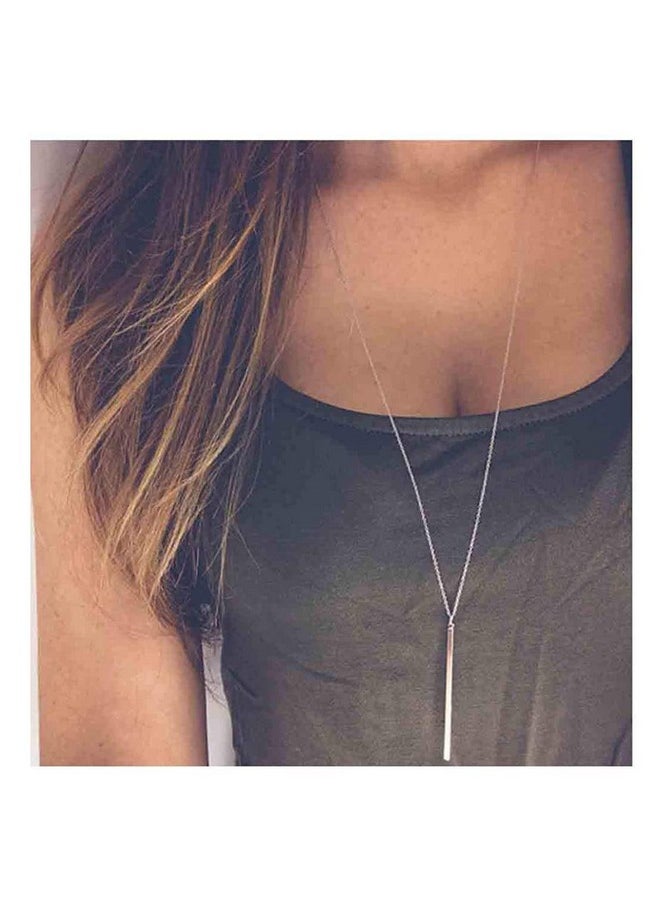 ARTMISS Bar Pendant Necklace Gold Long Ynecklace Delicate Lariat Chain Jewelry For Women And Girls (Silver)  - Image 2