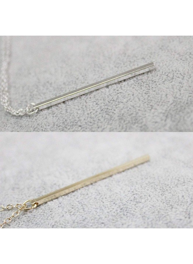 ARTMISS Bar Pendant Necklace Gold Long Ynecklace Delicate Lariat Chain Jewelry For Women And Girls (Silver)  - Image 3