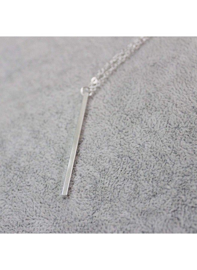 ARTMISS Bar Pendant Necklace Gold Long Ynecklace Delicate Lariat Chain Jewelry For Women And Girls (Silver)  - Image 4