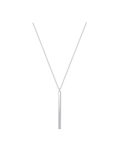 Bar Pendant Necklace Gold Long Ynecklace Delicate Lariat Chain Jewelry For Women And Girls (Silver)