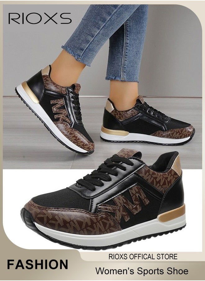 RIOXS Women's Sports Shoes, Mesh Breathable Platform Sneakers, Casual Jogging Walking Shoes For Running, Ladies Lace Up Platform Sneakers, Trendy Athletic Tennis Shoes, Anti-slip Sneakers For Women, Ladies Athlesiure Trainers -Black Trainers  - Image 1